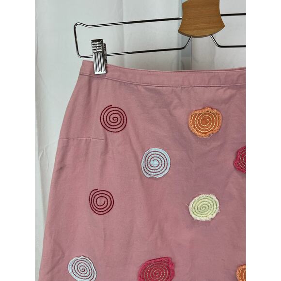 BODEN  UK 10 US 6 Stitched Circle Skirt A-Line Applique Cotton Pink Multicolor - Picture 6 of 8